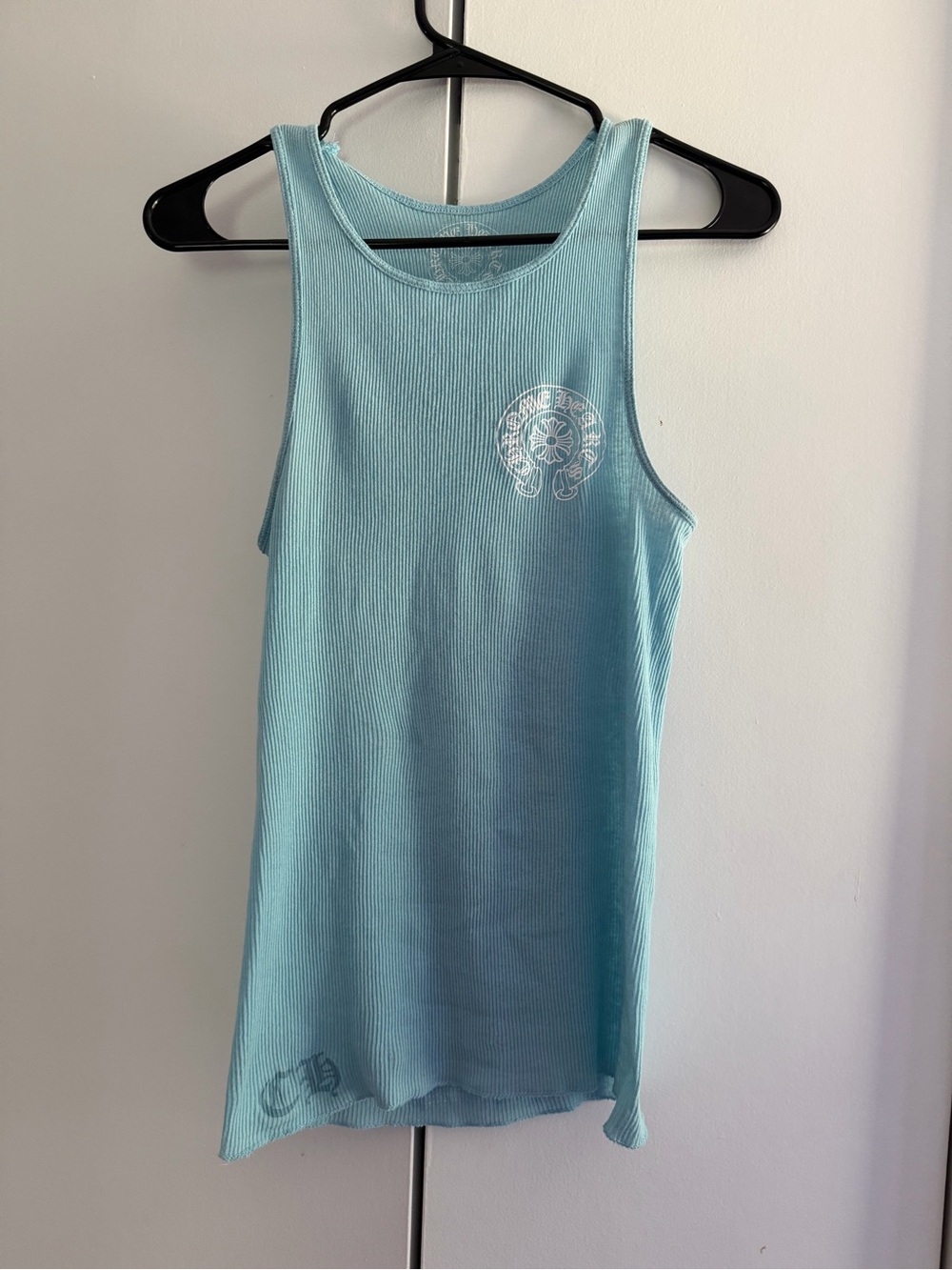 Chrome Hearts Light Blue Ribbed Tank Top with White Chest Logo Size M